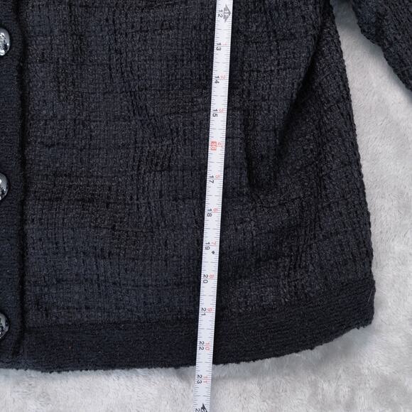 H&M Black Textured Weave Wool Blend Tweed Lined Collarless Jacket Womens Size L - Picture 6 of 16